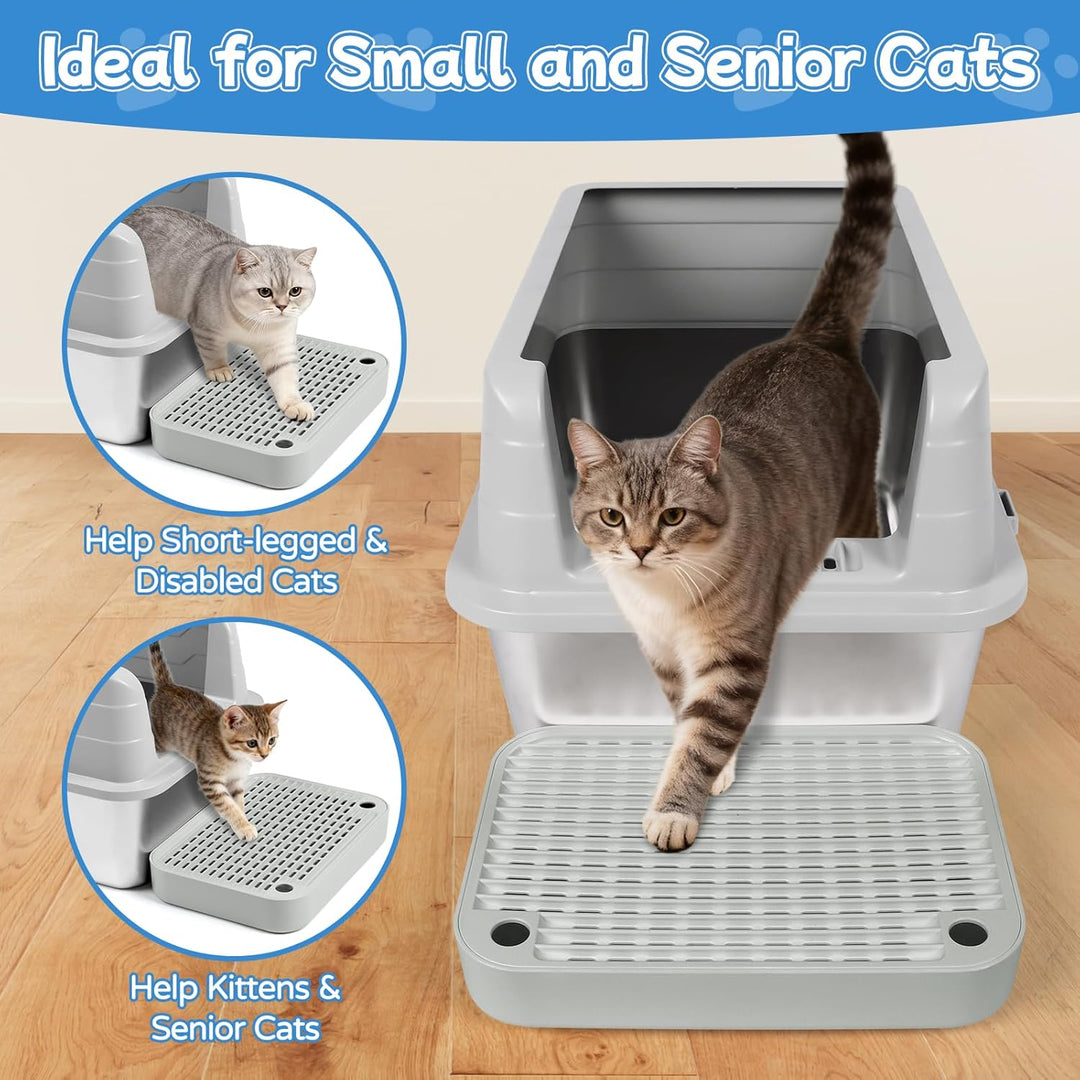 Kalolary 2 Packung Katzenstreu-Rampe mit Filtersystem – rutschfeste Treppe für Katzentoilette, Litte