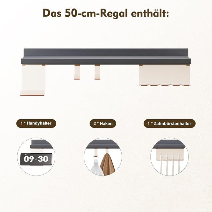 SONNI LED Badspiegel 50x70 cm, LED Wandspiegel mit Ablage 50 cm, 3 einstellbare Lichtfarben, Anti-Be