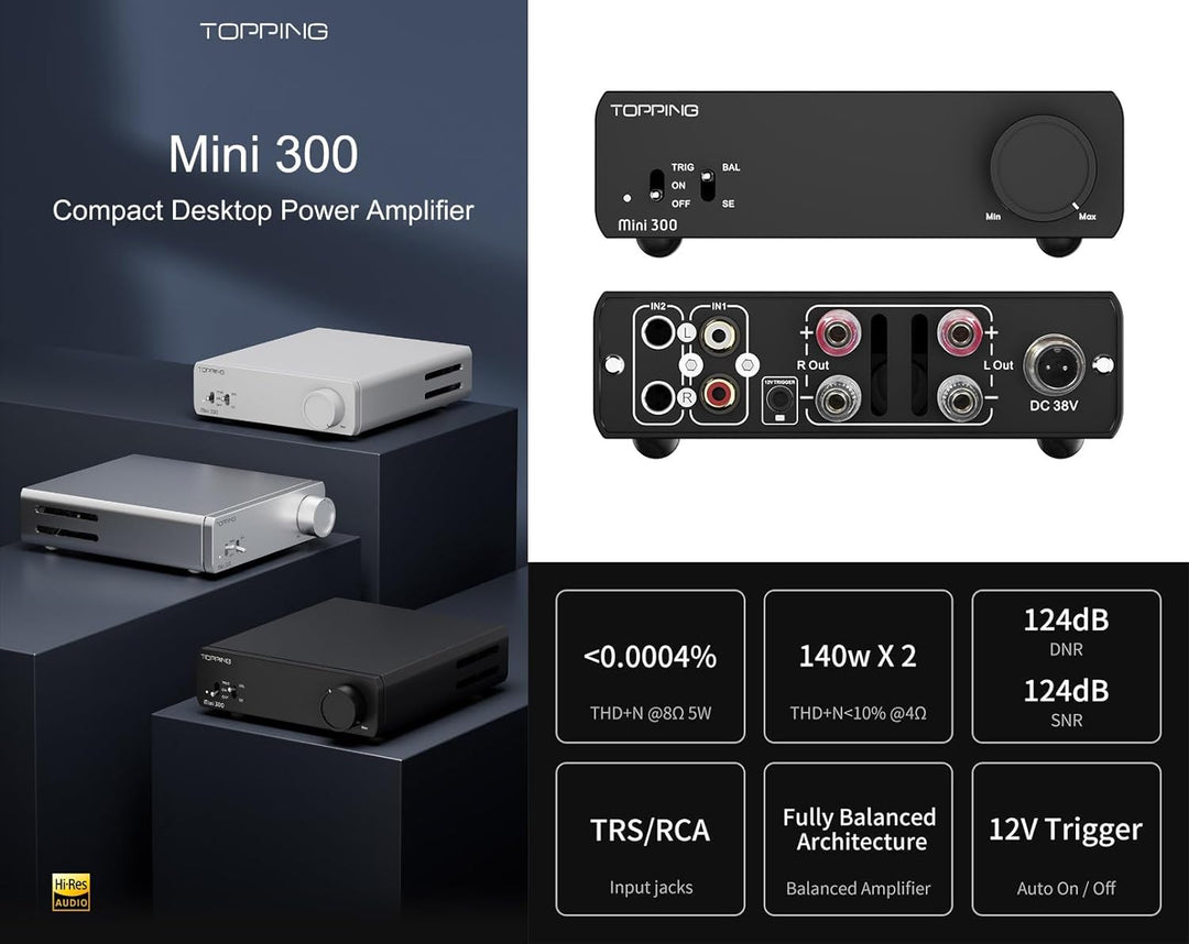 Topping Mini 300 Kompakter Desktop-Leistungsverstärker – Vollständig Symmetrischer Class-D-Verstärke