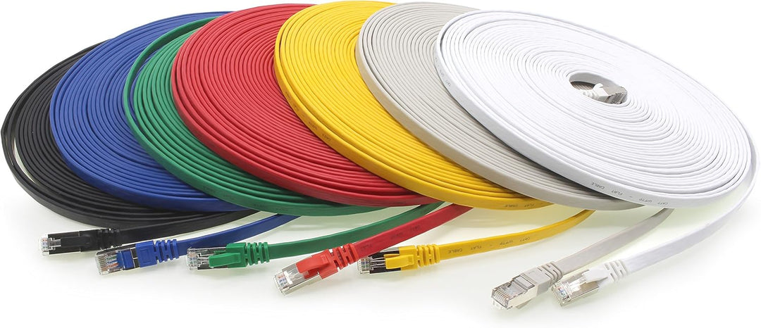 1aTTack.de 7,5m - 7-Farben - 7 Stück Cat7 Flachkabel Netzwerkkabel Cat 7 Rohkabel Gigabit Lan (10Gbi