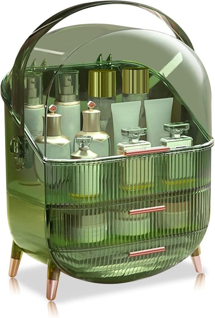 Makeup Organizer Box with Dust Free Transparent Cover, Portable Cosmetic Organizer with Portable Han