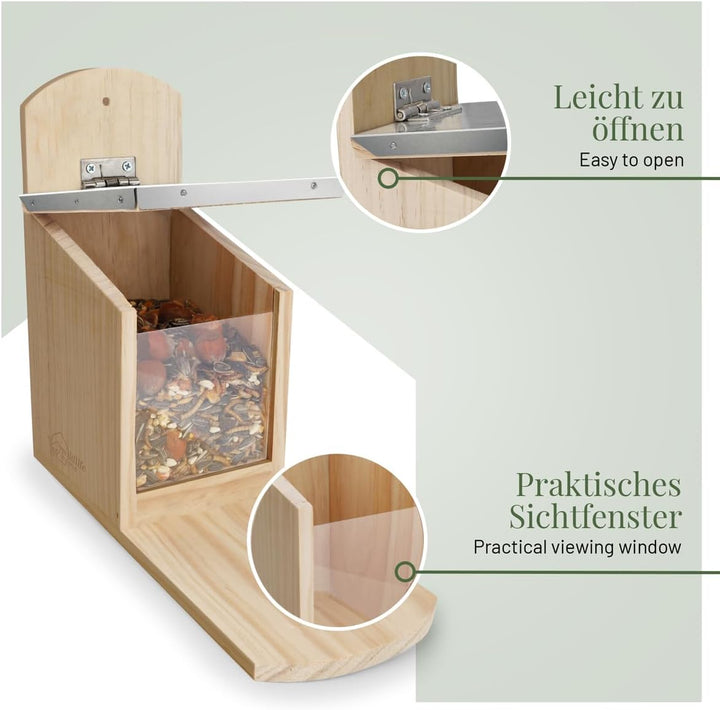 WILDLIFE HOME Eichhörnchen Futterhaus mit Metalldach I Futterstation aus verschraubtem Massiv-Holz I
