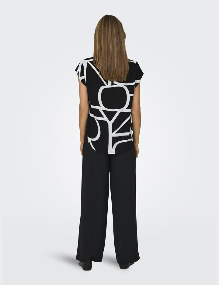 ONLY Vic Short Sleeve Top 34 Black/Aop:maritime Great Logo, 34 Black/Aop:maritime Great Logo