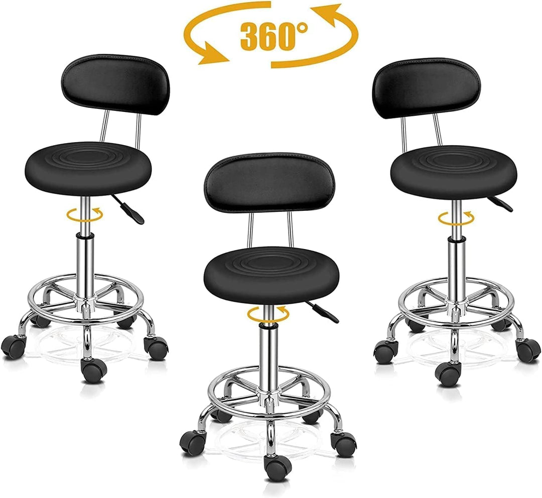 Ergonomischer Rollhocker mit Rückenlehne Arbeitshocker Drehhocker Rollhocker 360° drehbar Höhenverst