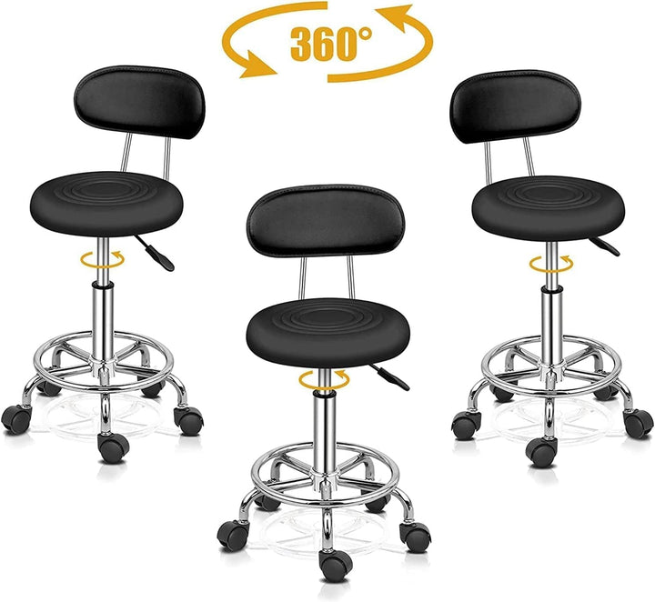 Ergonomischer Rollhocker mit Rückenlehne Arbeitshocker Drehhocker Rollhocker 360° drehbar Höhenverst