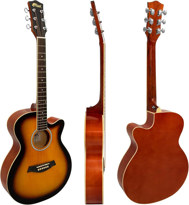 TIGER Akustikgitarre für Anfänger, kleiner Korpus, volle Grösse, Sunburst, sunburst