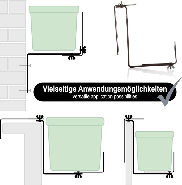 com-four® 4x Blumenkastenhalter für Balkon-Brüstungen und Geländer - flexible Befestigung aus Metall