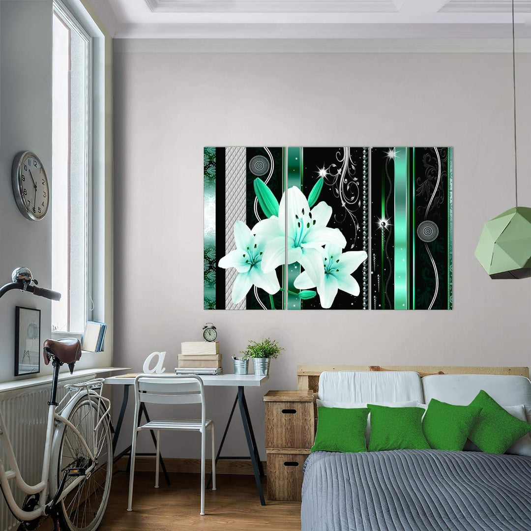 Runa Art Wandbilder Blumen Lilien Bild XXL Wohnzimmer Schlafzimmer Türkis Abstrakt 120 x 80 cm 3 Tei