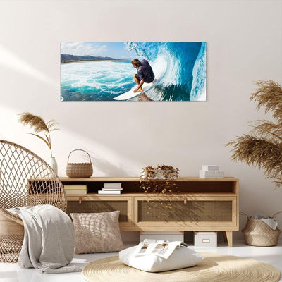 Wandbilder Dekoration Wohnzimmer Surfen Surfer Ozean Welle Panorama Bilder auf Leinwand 120x50cm Lei