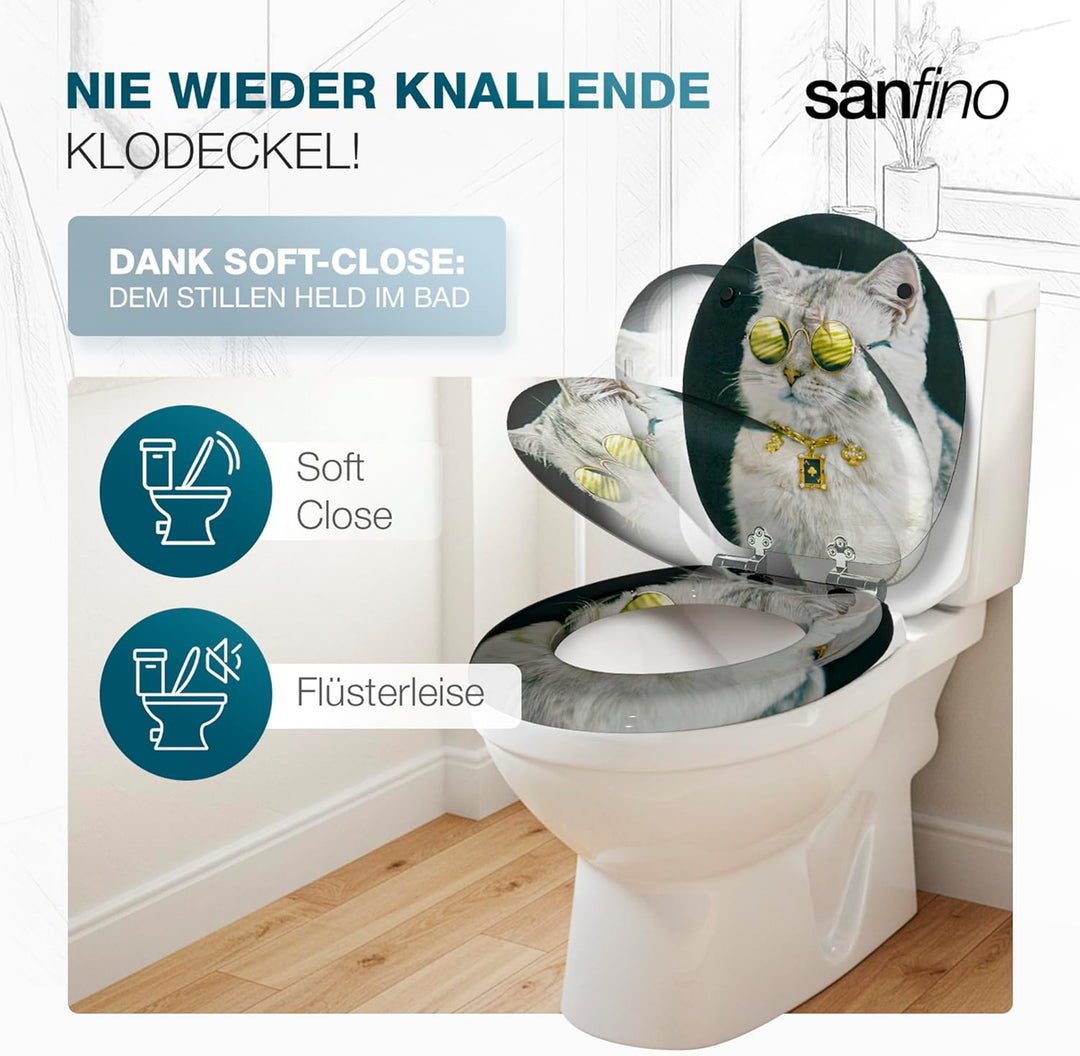 Premium WC Sitz mit Absenkautomatik – hochwertige Toilettendeckel aus Holz, viele bunte Motive, hohe