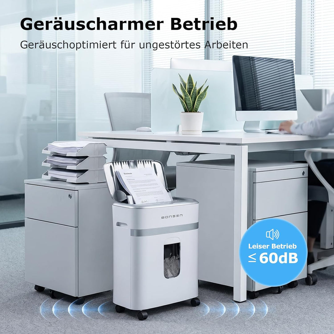 BONSEN Aktenvernichter mit 100 Blatt Auto-Feed, P-4 Mikroschnitt Schredder 100sheets+White-Silver, 1