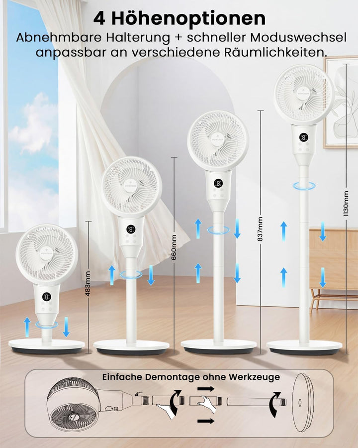 WOWDSGN 22 dB leiser Standventilator, 3D Luftzirkulator Oszillation Ventilatoren, Timer, Aroma-Funkt