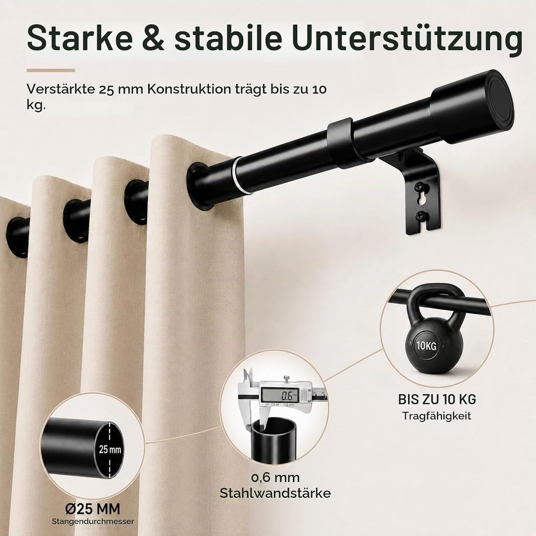 Vorhangstange Ausziehbar Gardinenstange 3m Curtain Rod aus Edelstahl Verstellbare Gardinen Stangen S