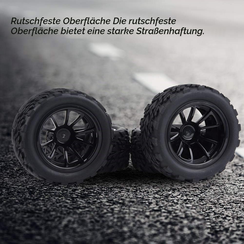 BuyWeek RC-Reifen, 4 Stück Gummi-RC-Autoreifen mit Naben für RC-LKW im Massstab 1:10(10 Holes), 10 H