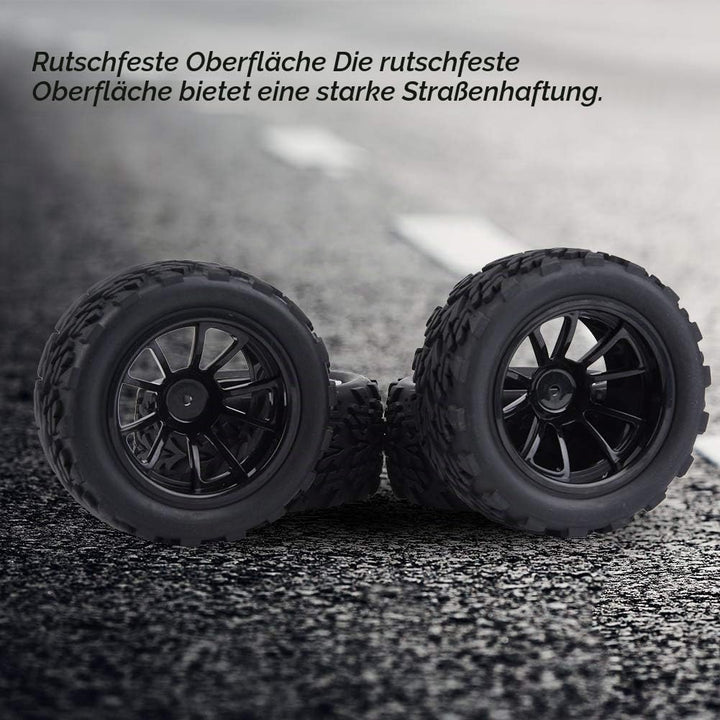 BuyWeek RC-Reifen, 4 Stück Gummi-RC-Autoreifen mit Naben für RC-LKW im Massstab 1:10(10 Holes), 10 H