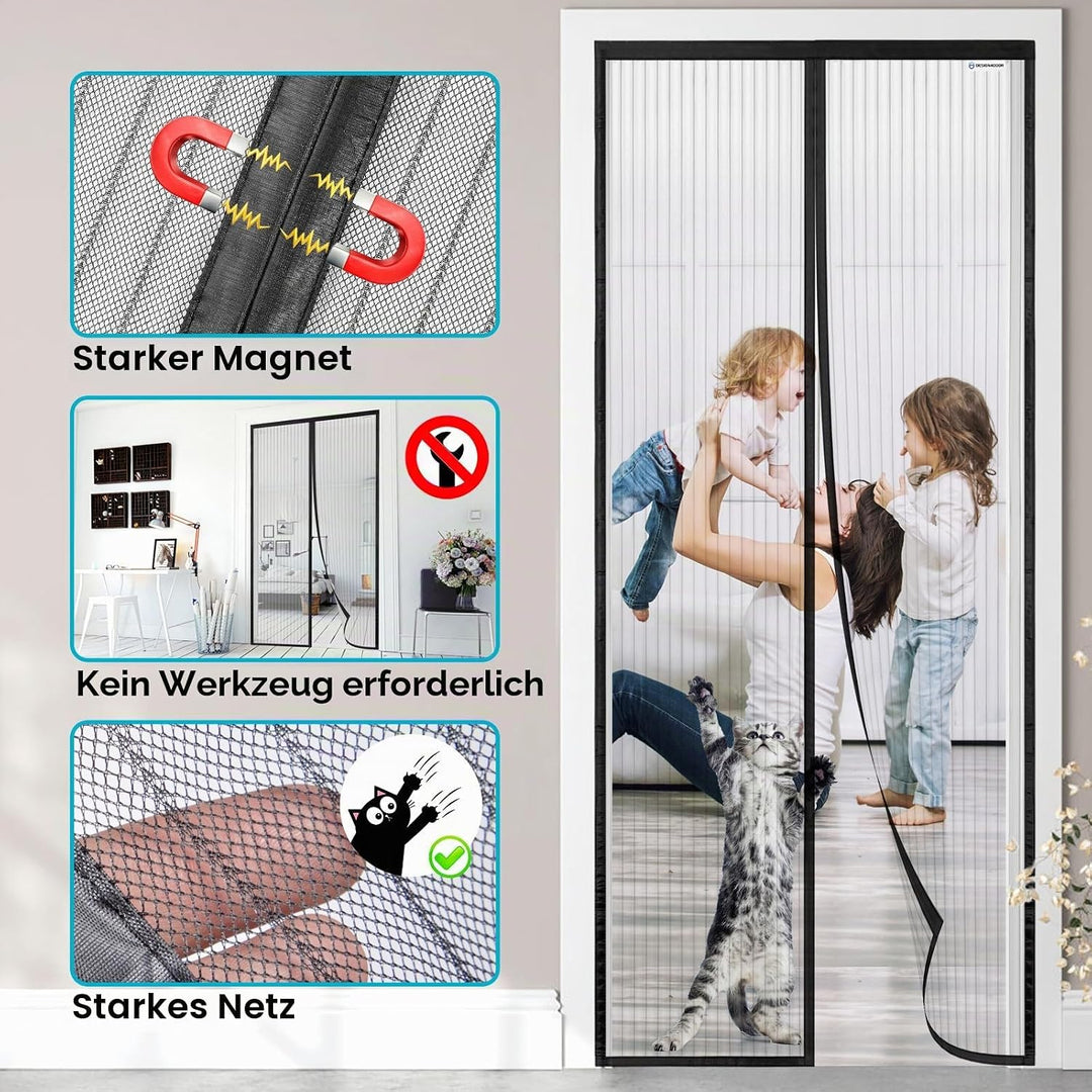 Fliegengitter tür 90x235cm, design4door Fliegengitter Balkontür Schwarz, Keine Stechmücken, Gesundes