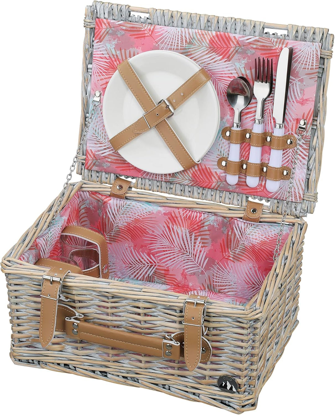 CILIO Picknick-Korb TORINO, grau, aus geflochtener Weide, ideal für stilvolle Outdoor-Erlebnisse, au