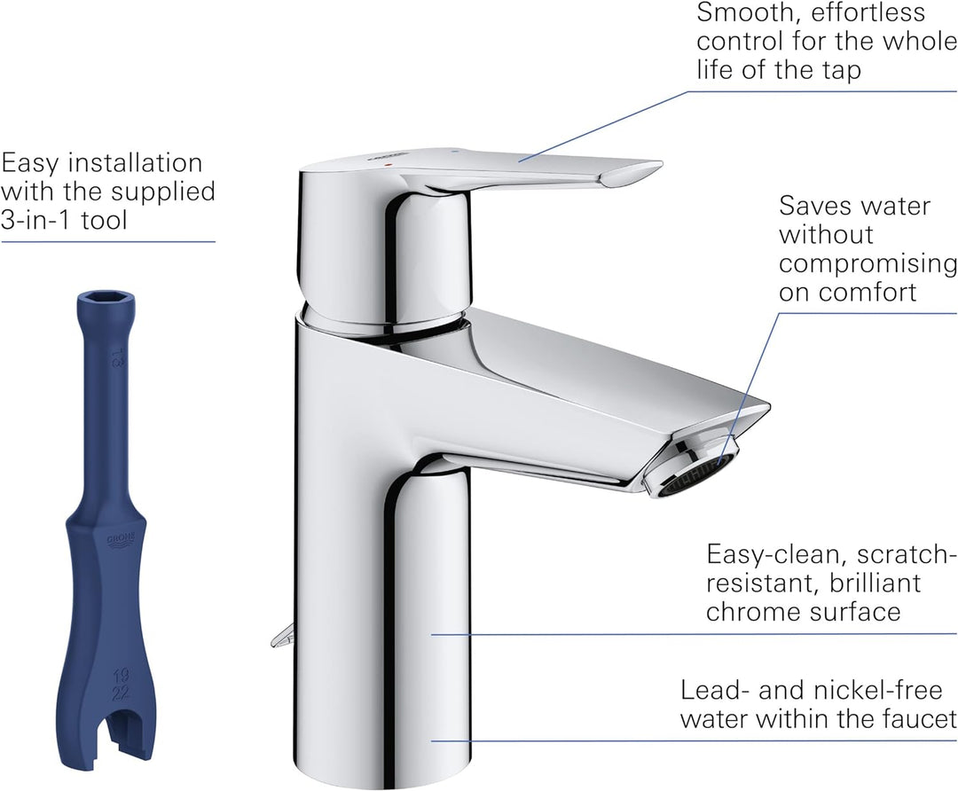 GROHE Start - Einhand-Waschtischarmatur (wassersparend, S-Size, Einlochmontage), chrom, 32277002