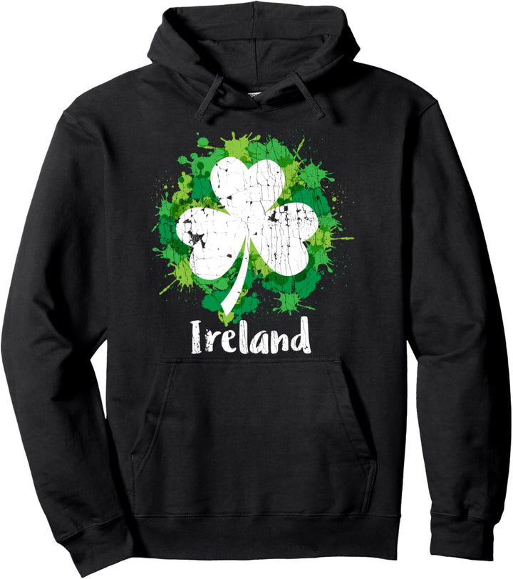 Irish Shamrock Splashes Of Green - Distressed Ireland Pullover Hoodie
