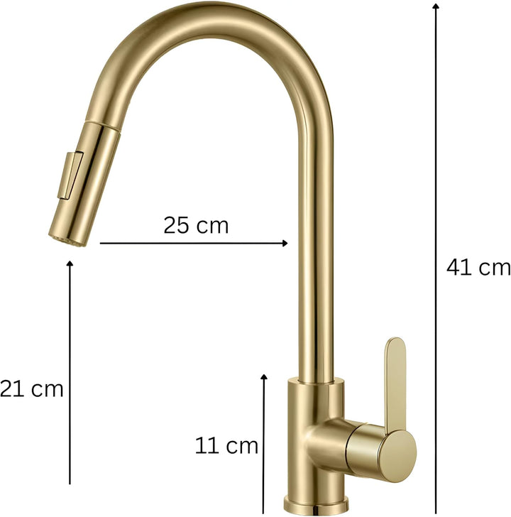 SLIM Küchenarmatur mit herausziehbarer Auslaufbrause, Wasserhahn Küche, 360° drehbare Edelstahl Spül