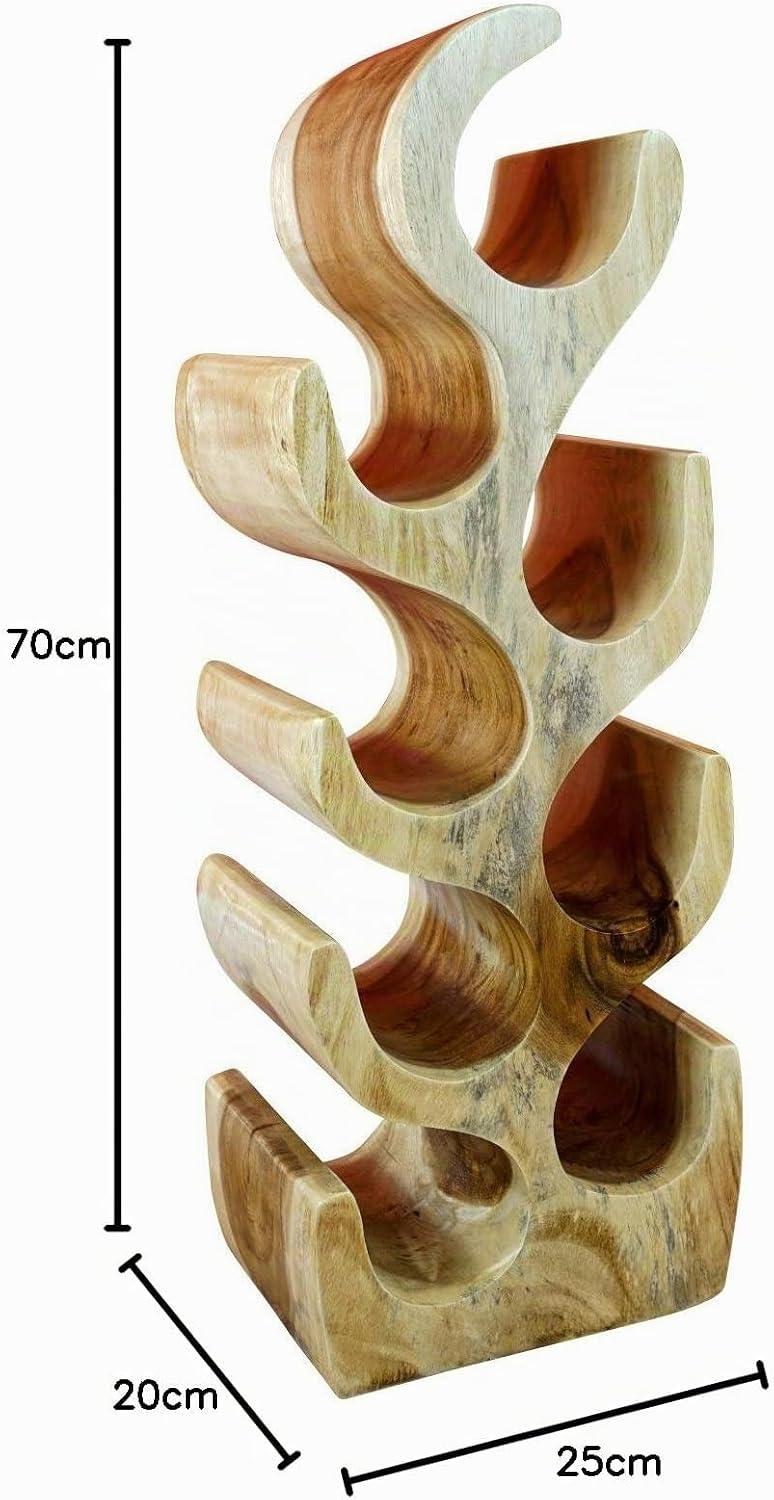 Kinaree Massivholz Weinregal für 8 Flaschen - 70cm freistehendes Flaschenregal in Baum Form aus eine