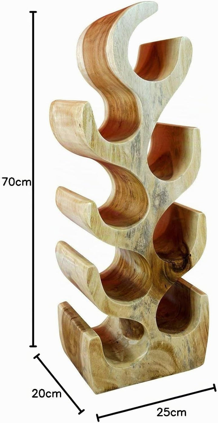 Kinaree Massivholz Weinregal für 8 Flaschen - 70cm freistehendes Flaschenregal in Baum Form aus eine