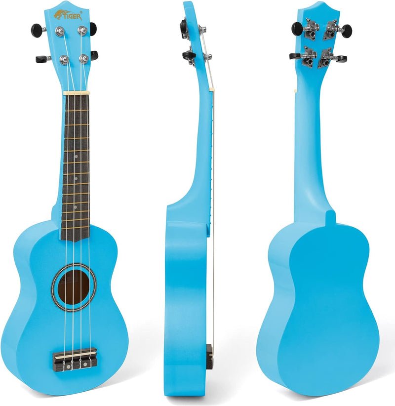 Tiger UKE7-BL Sopran Ukulele mit Tasche - für Anfänger -Blau Ukulele und Börse Blau, Ukulele und Bör