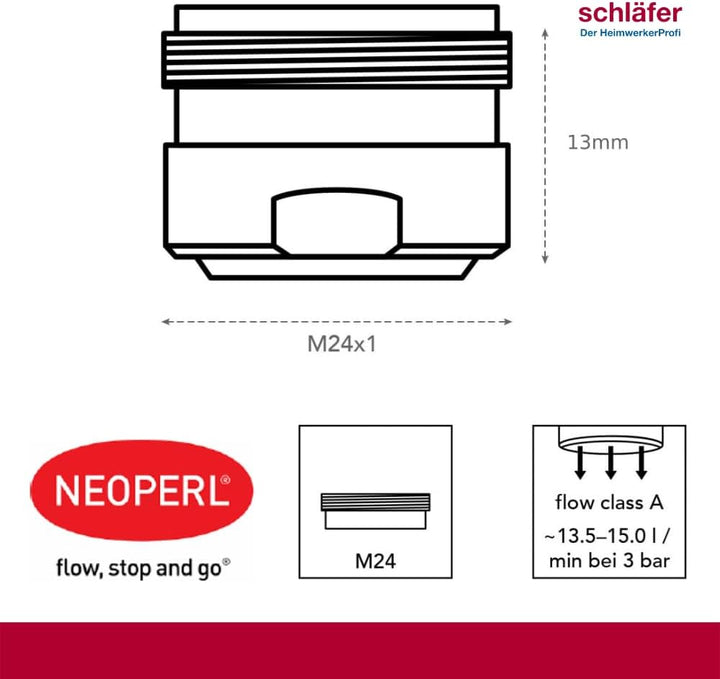 Schläfer 01000006, 10 Stück Neoperl Universal-Strahlregler Wasserhahn Strahlregler M24 aussengewinde