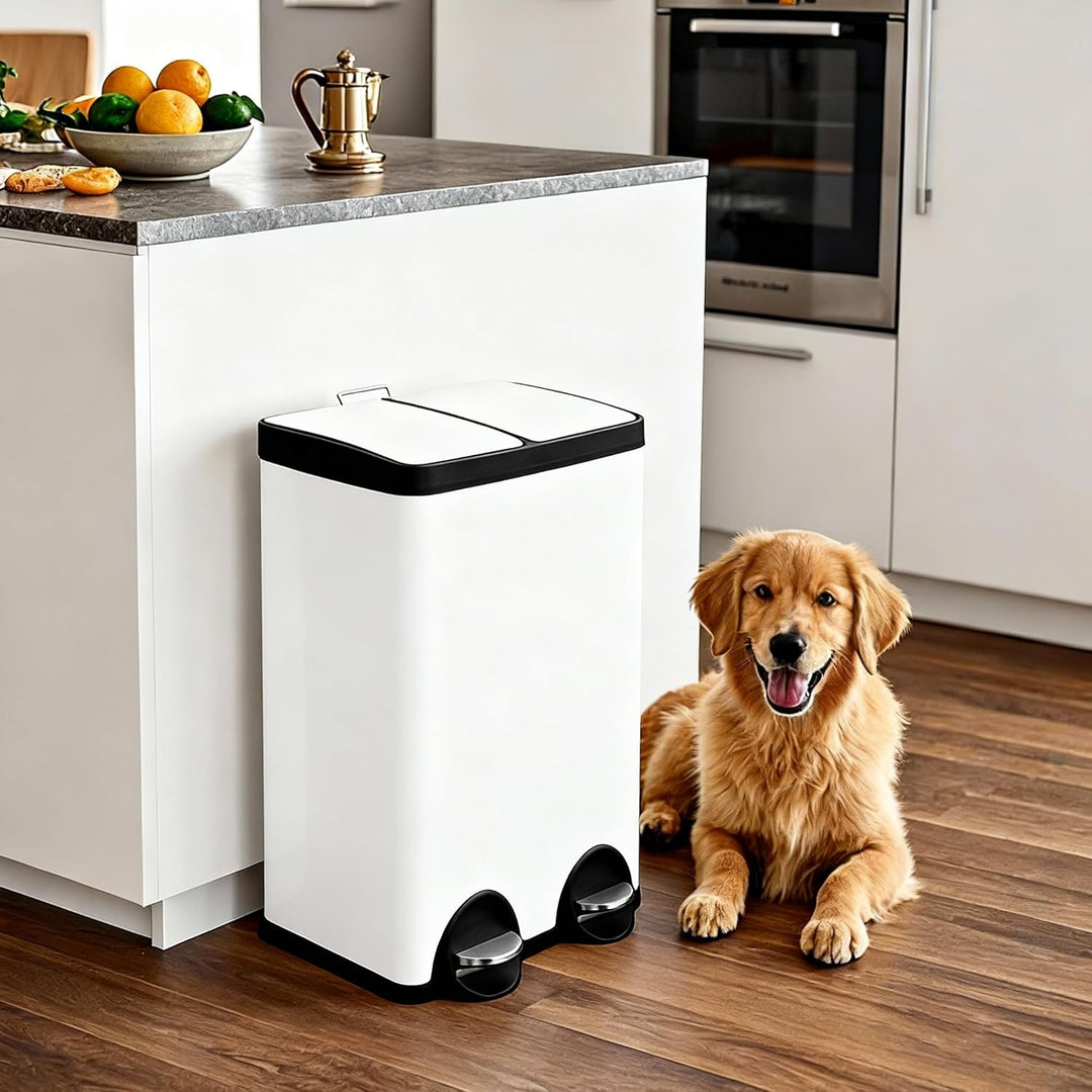 Mülleimer,60L Mülleimer 2 Fächer,2×30Liter Mülltrennsystem mit Inneneime,Tretmülleimer Küche 2 fäche