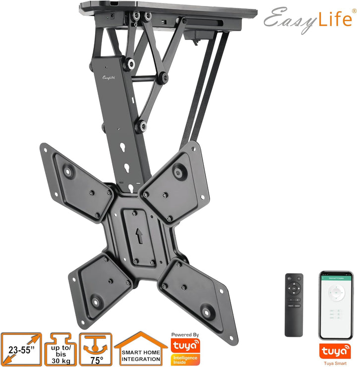 EasyLife TV Deckenhalterung für Fernseher elektrisch schwenkbar + Smart Home Integration, VESA Halte