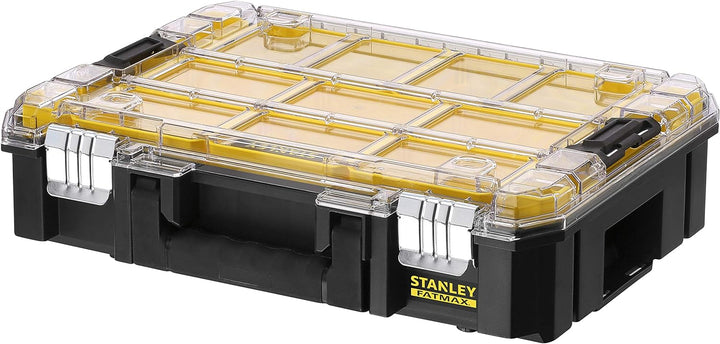 Stanley FatMax Organizer (stapelbare Werkzeugbox, mit transparentem Deckel, mit 10 Sortiereinsätzen