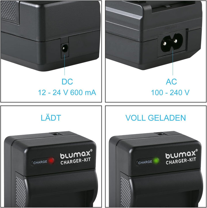 Blumax Akku 1025mAh + Ladegerät Netzteil ersetzt Panasonic DMW-BLG10 e kompatibel mit Panasonic Lumi