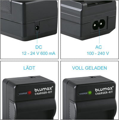Blumax 2X Akku 1025mAh + Ladegerät Netzteil ersetzt Panasonic DMW-BLG10 e kompatibel mit Panasonic L