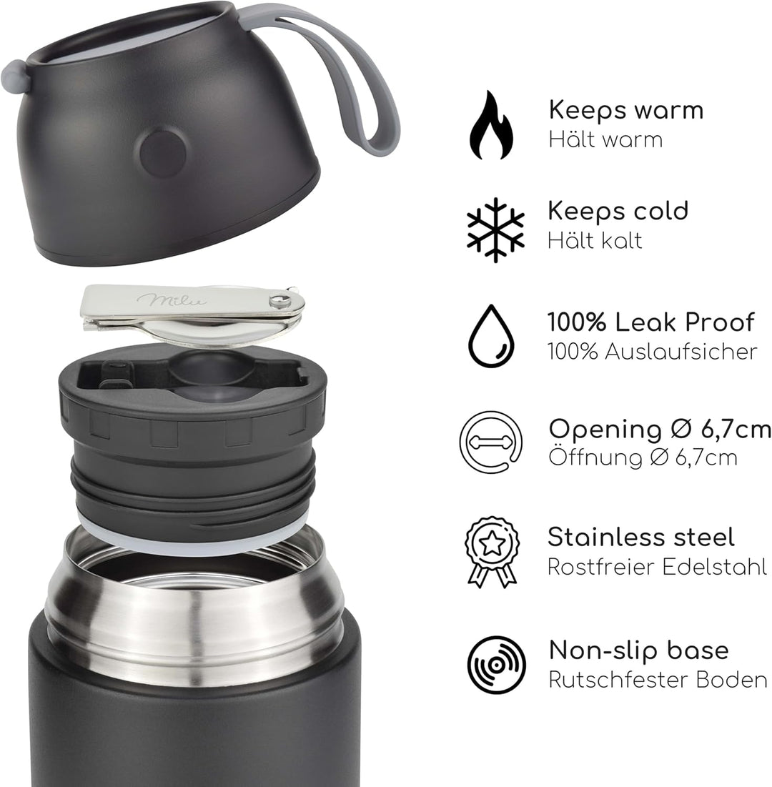 Milu® Thermobehälter 450, 650ml, 800ml | Edelstahl Warmhaltebehälter | Essensbehälter | Speisegefäss