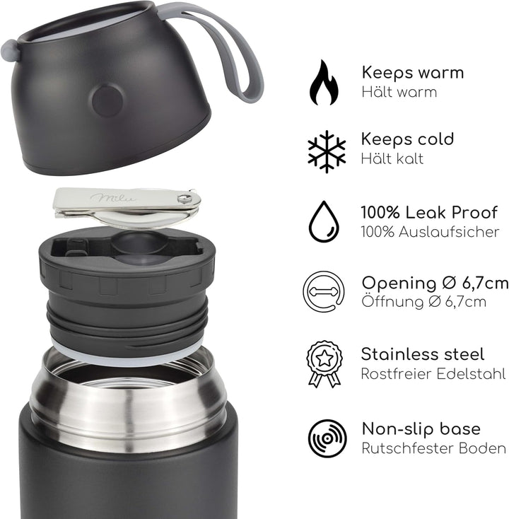 Milu® Thermobehälter 450, 650ml, 800ml | Edelstahl Warmhaltebehälter | Essensbehälter | Speisegefäss