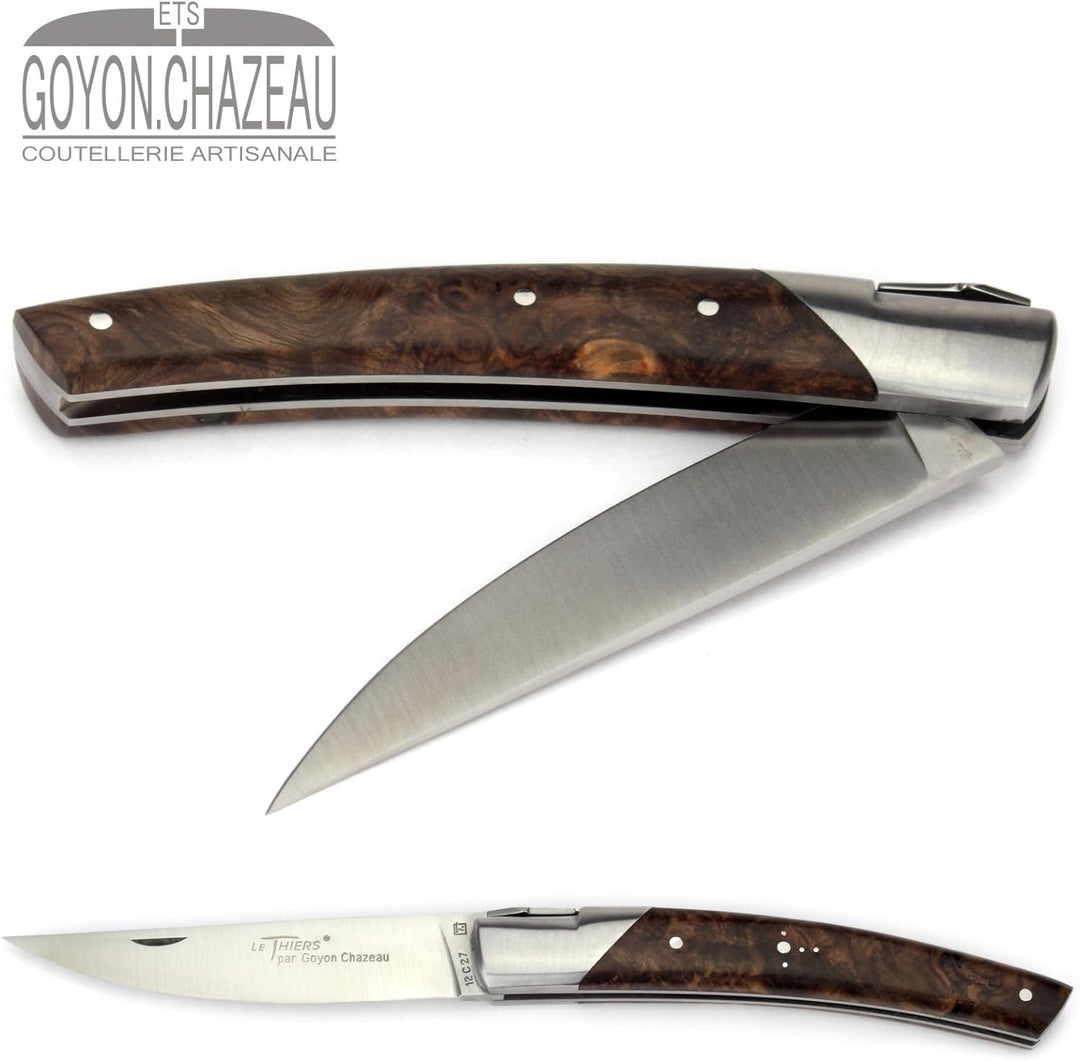 Goyon-Chazeau Le Thiers Taschenmesser - 12 cm Modell Le Pirou - Griffschalen Nussbaum Maserholz - Kl