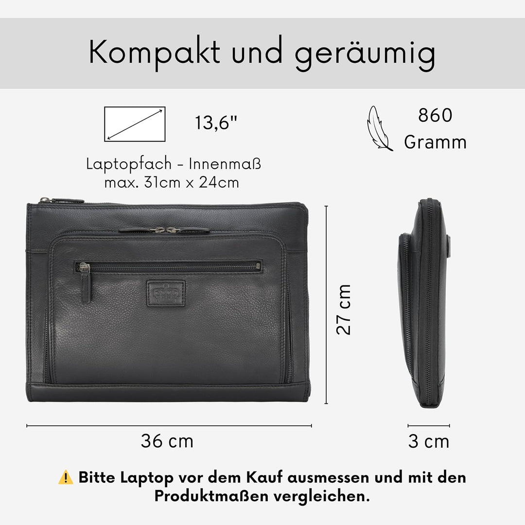 Baur Tasche Echtleder | Laptoptasche für 13,6” Zoll | Notebooksleeve | Handgefertigte Businesstasche