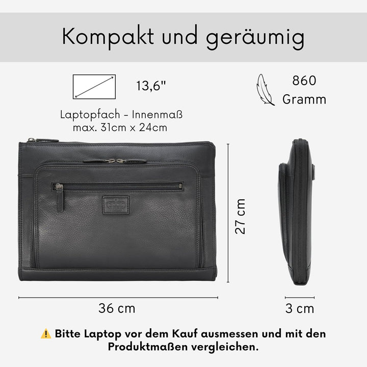 Baur Tasche Echtleder | Laptoptasche für 13,6” Zoll | Notebooksleeve | Handgefertigte Businesstasche
