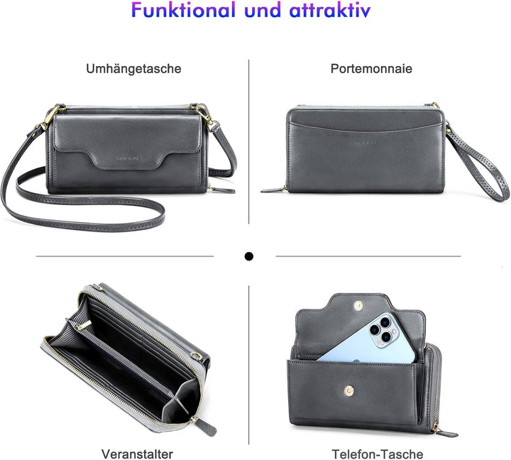 nuoku Umhängetasche Damen Klein, Tasche Damen Umhängetasche, Crossbody Bag Damen Leder mit Kreditkar