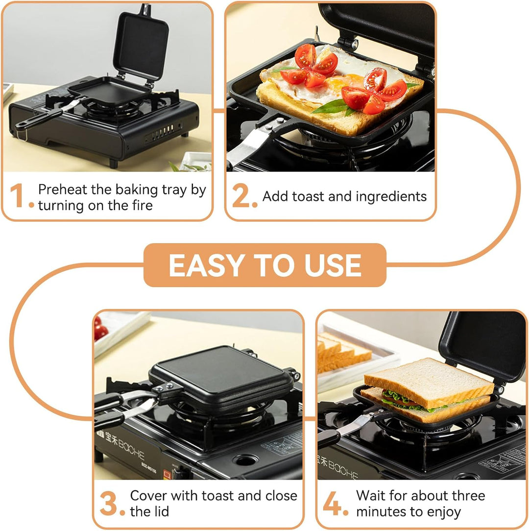 Toasted Sandwich Maker, Aluminium Doppelseitige Sandwich Flip Pan Tortilla Panini Presse für Herd, G
