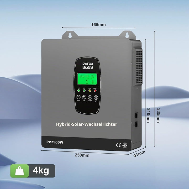 DATOUBOSS 1800W Hybrid Solar Wechselrichter 12V Reiner Sinus, 12V DC auf 230V AC Inverter mit MPPT L