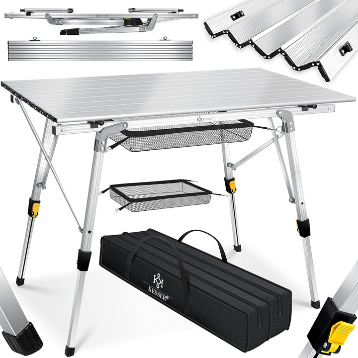 KESSER® Campingtisch faltbar Klapptisch mit Aluminiumrahmen Aufrollbare Tischplatte Falttisch klappb