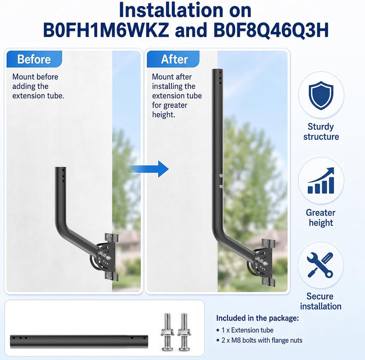 35,5 cm Antennenmast-Verlängerungsrohr mit 2 Befestigungslöchern, kompatibel mit B0GQSLW22R und B0F8
