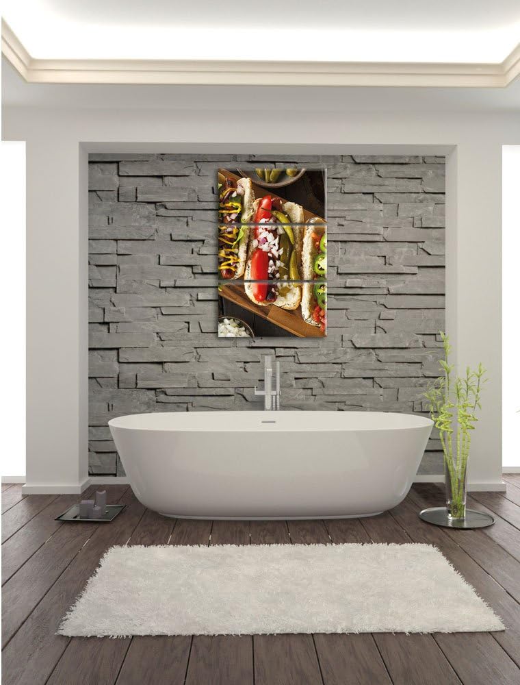 Pixxprint Amerikanische Hotdogs als Leinwandbild 3 teilig/Grösse: 3 Teilig (120x80) / Wandbild/Kunst