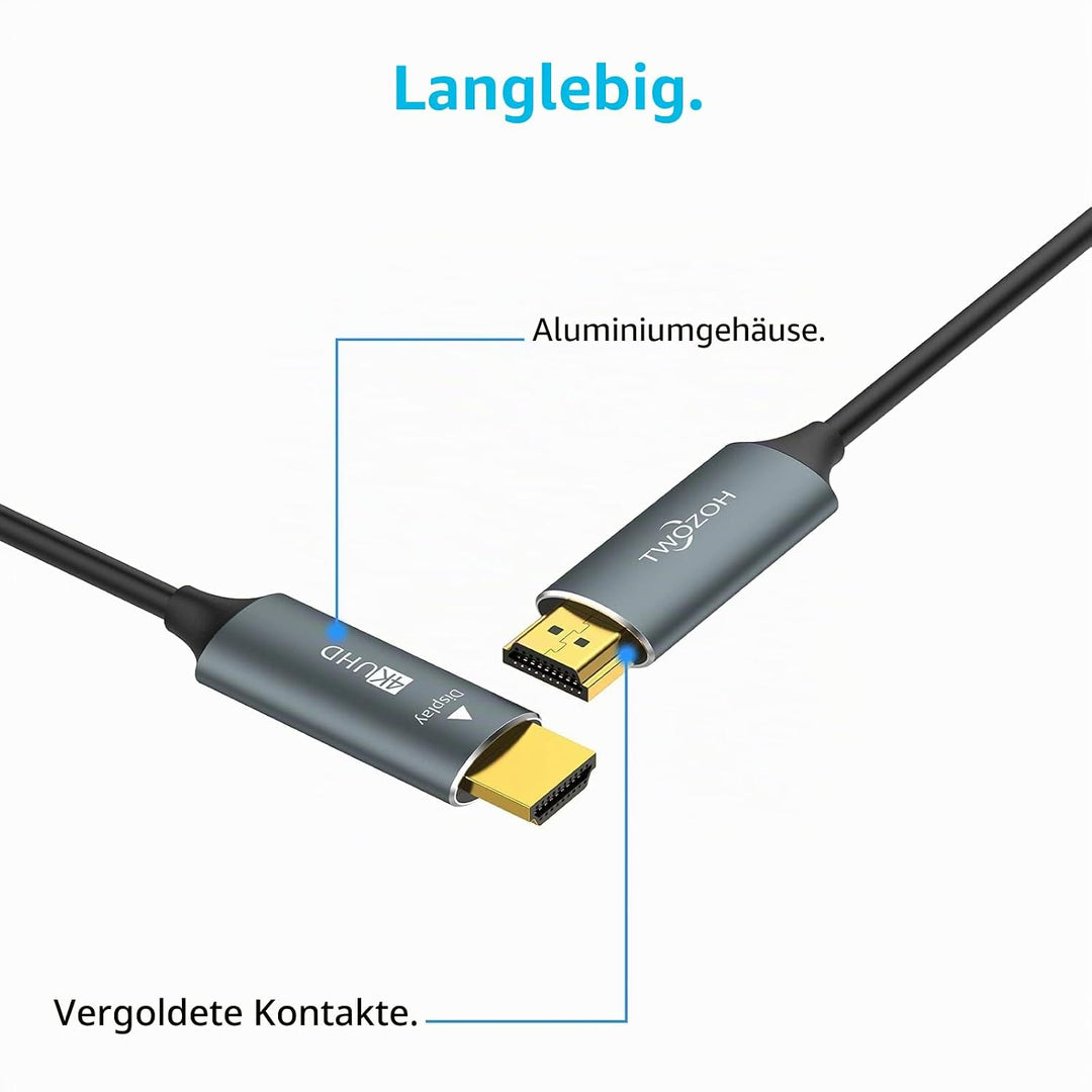 Twozoh HDMI Glasfaser Kabel 10M, HDMI Optisches Kabel 2.0 4K/60Hz (4:4:4 HDR10 HDCP2.2) 1440p 144Hz