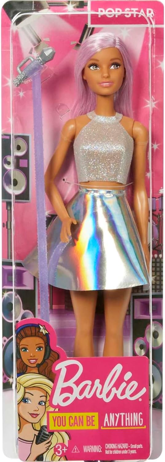 Barbie You Can Be Anything Series, Pop Star, Barbie mit rosa Haaren, silbernem Top und Rock, Mikrofo