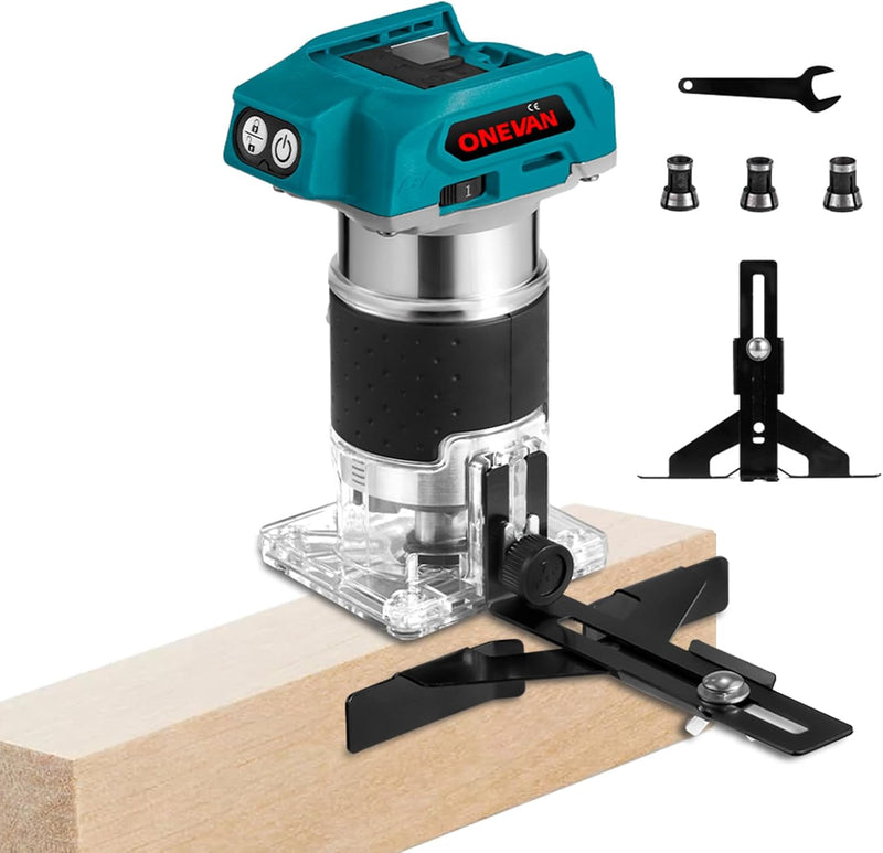 ONEVAN Akku Oberfräse für Makita 18V, Bürstenloser Kantenfräse Einhandfräse Akku Holztrimmer Katsu T