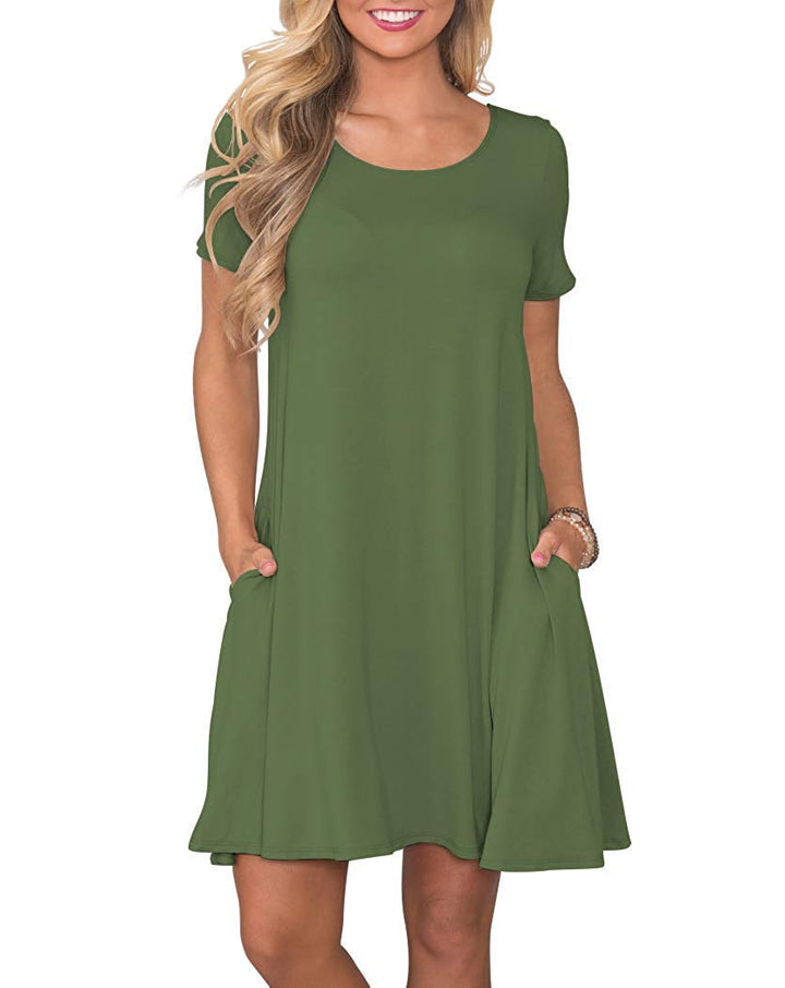 AUSELILY Damen Kleider Sommer Kurzarm Shirtkleider Kurz Sommerkleider Leicht Freizeitkleid mit Tasch