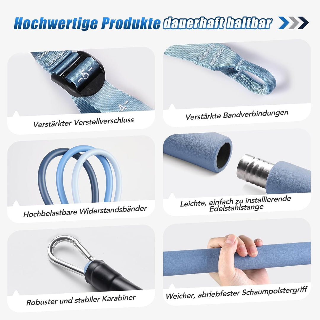 ALongSong Pilates Bar Set mit Widerstandsbänder Krafttraining 180LBS/140LBS Resistance Bands Fitness