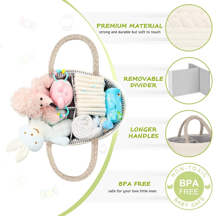 Maliton Baby Windel Caddy Organizer，Wickeltisch Organizer Aufbewahrungskorb mit Herausnehmbaren Fäch